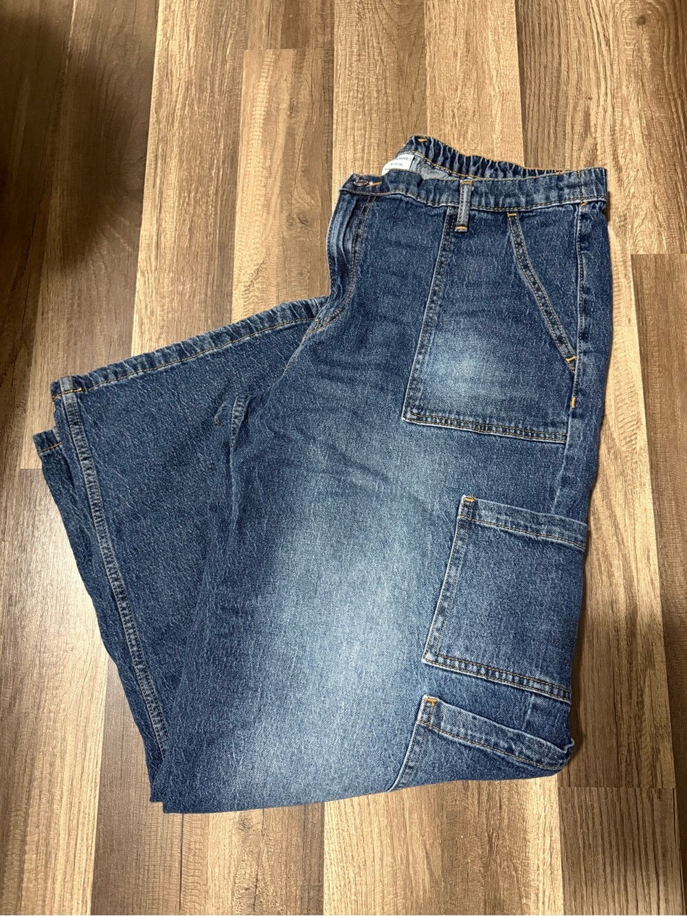 No Boundaries Women's Relaxed Dark Blue Denim Carpenter Jeans